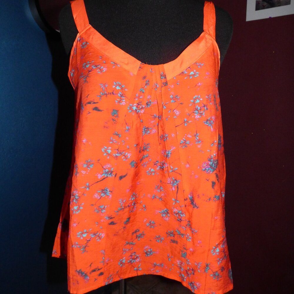 THREE STONES GOTH BOHO RED MULTI FLORAL TIE BACK TOP BLOUSE L